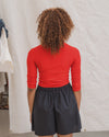 BASERANGE Hollow heart-shaped round neck slim long-sleeved T-shirt bottoming shirt TOHLS MY RED